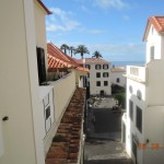 Dorfstraße, Palmen, Meer